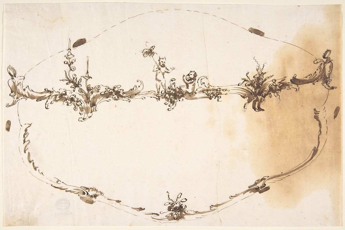 Design for Mirror or Box, Anonymous, Italian, Venetian, 18th century, Pen and brush 