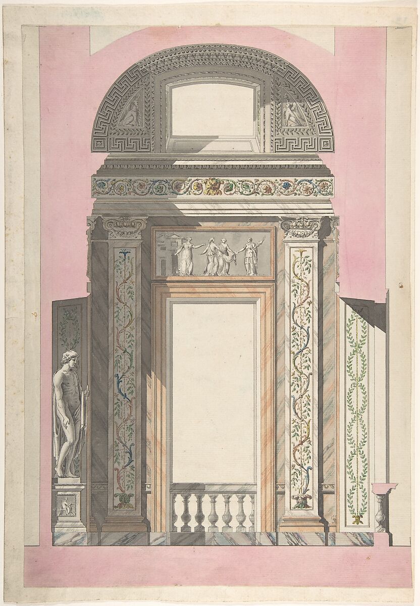 Drawing for an Interior, Giovanni Larciani ("Master of the Kress Landscapes") (Italian, 1484–1527), Ink and watercolor 