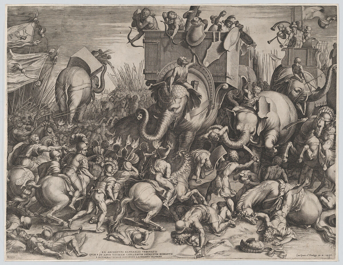 The Battle Between Scipio and Hannibal at Zama, Cornelis Cort (Netherlandish, Hoorn ca. 1533–1578 Rome), Engraving 