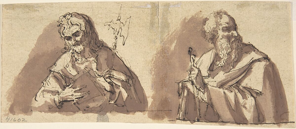 Christ (?) and an Apostle, Anonymous, Italian, Bolognese 18th century artist, Pen and bistre with sepia washes 