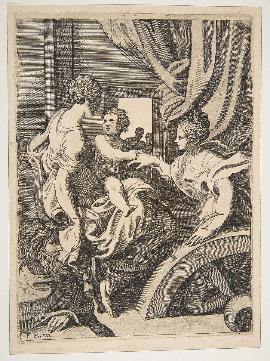 The mystic marriage of Saint Catherine, Anonymous, Italian, 16th century, Etching 