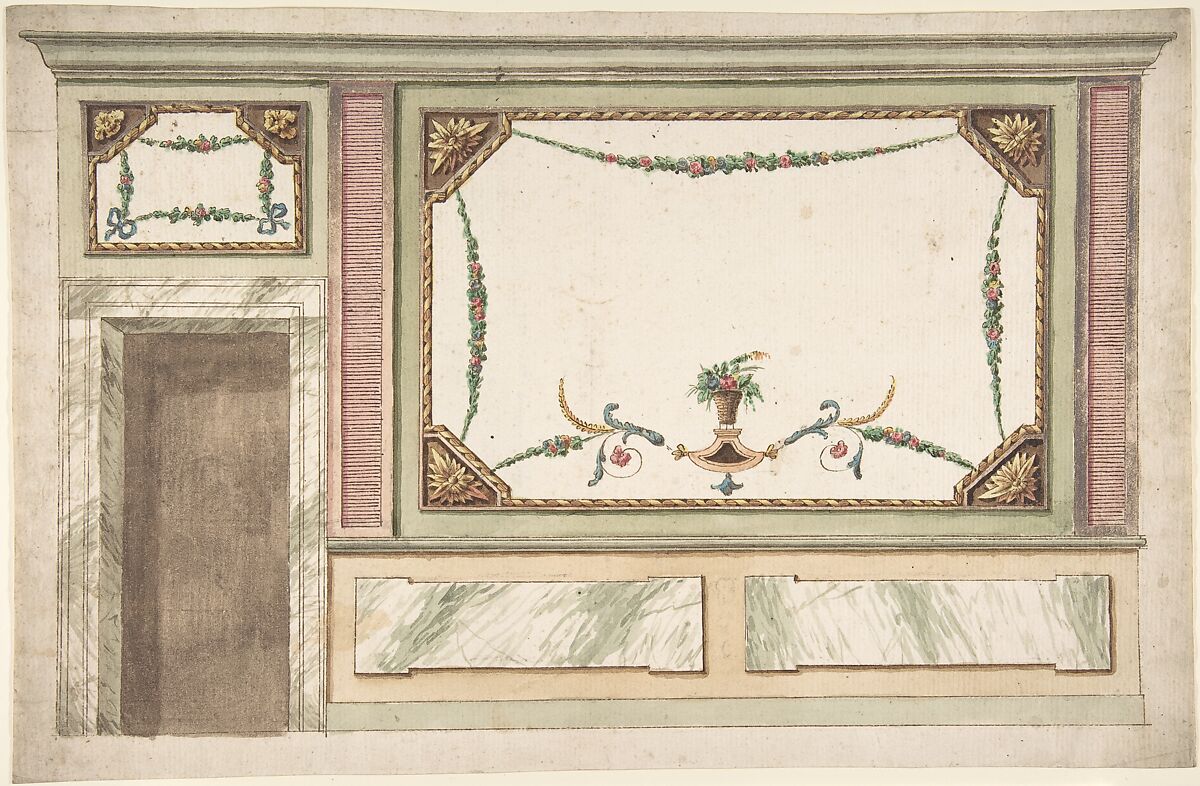 Design for a Wall Decoration, Anonymous, Italian, 18th century, Ink, wash, and watercolor 