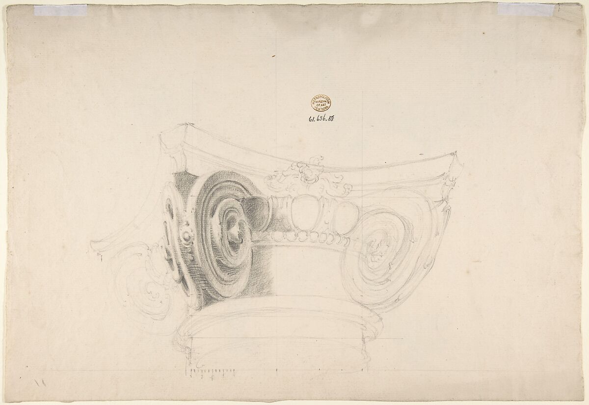 Ornamental Design with Acanthus Leaves (recto); Capital (verso), Anonymous, Italian, 18th century, Ink and gray wash