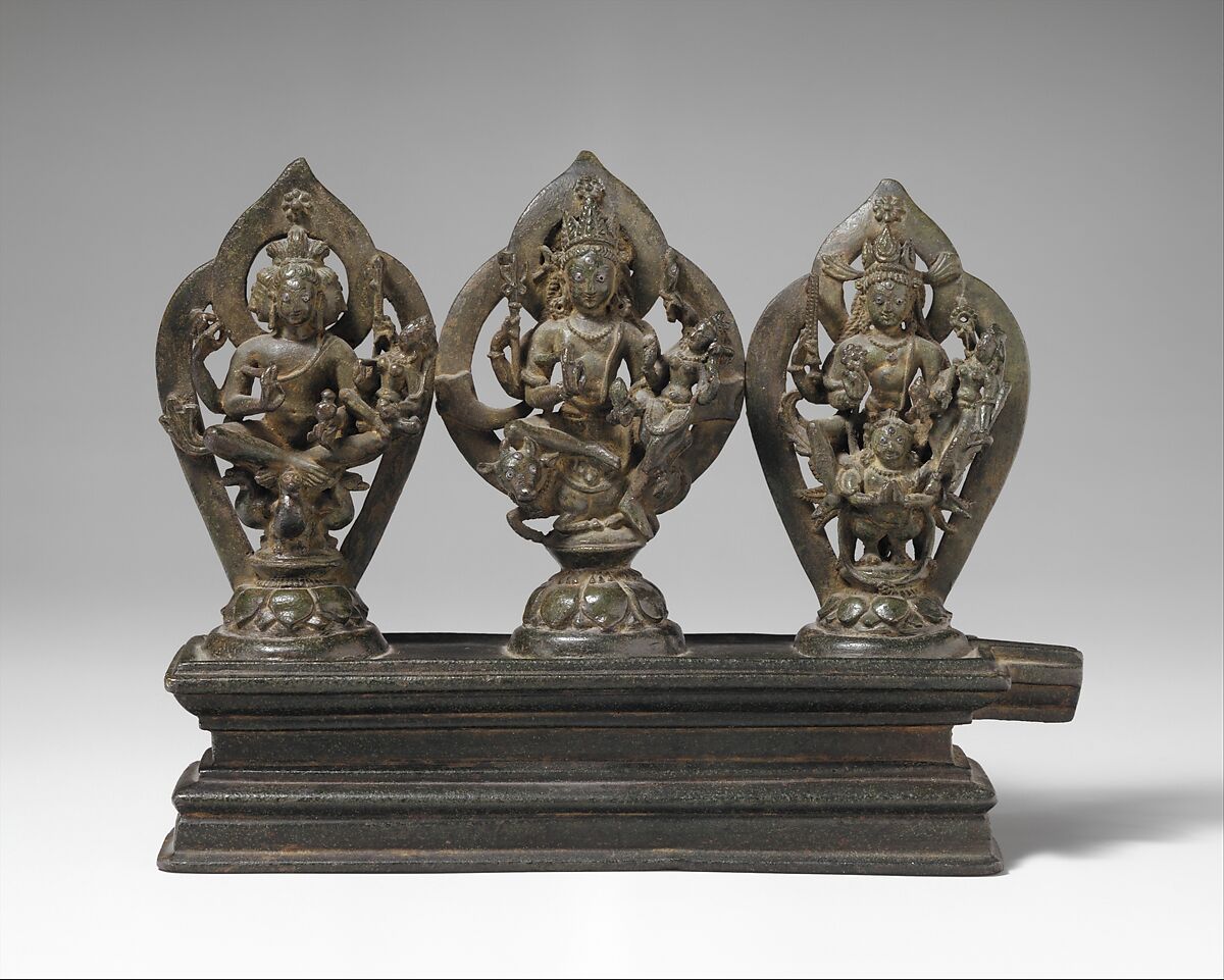 Brahma, Shiva, and Vishnu, Bronze with silver inlay, Pakistan (Northwest Frontier Province, probably Swat Valley) 