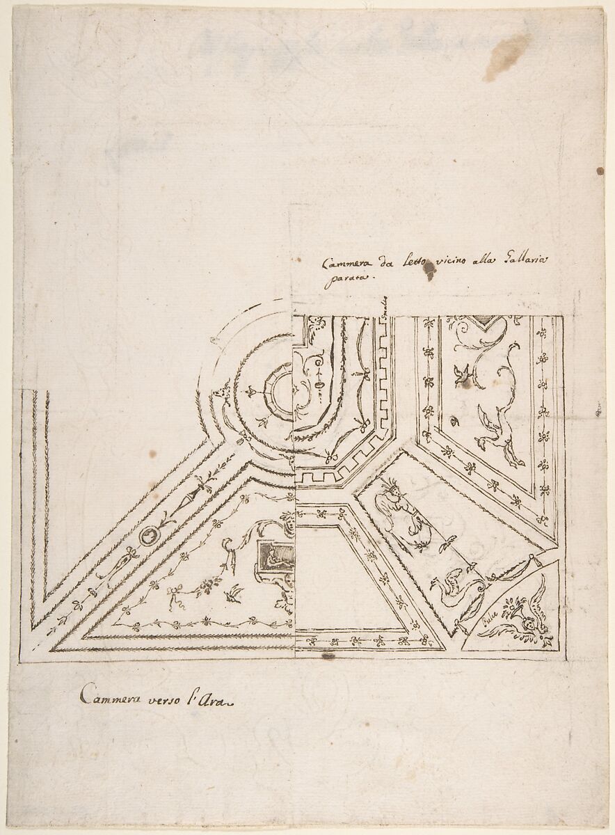 Two Arabesque Designs for Ceilings, Anonymous, Italian, 18th century, Pen and ink 