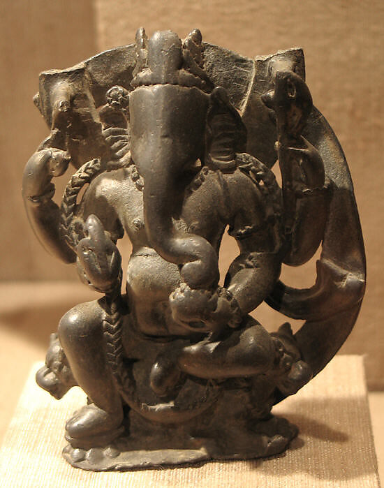 Four-Armed Ganesha Seated on Two Lions, Bronze with silver inlay, Pakistan (Northwest Frontier Province, probably Swat Valley) 