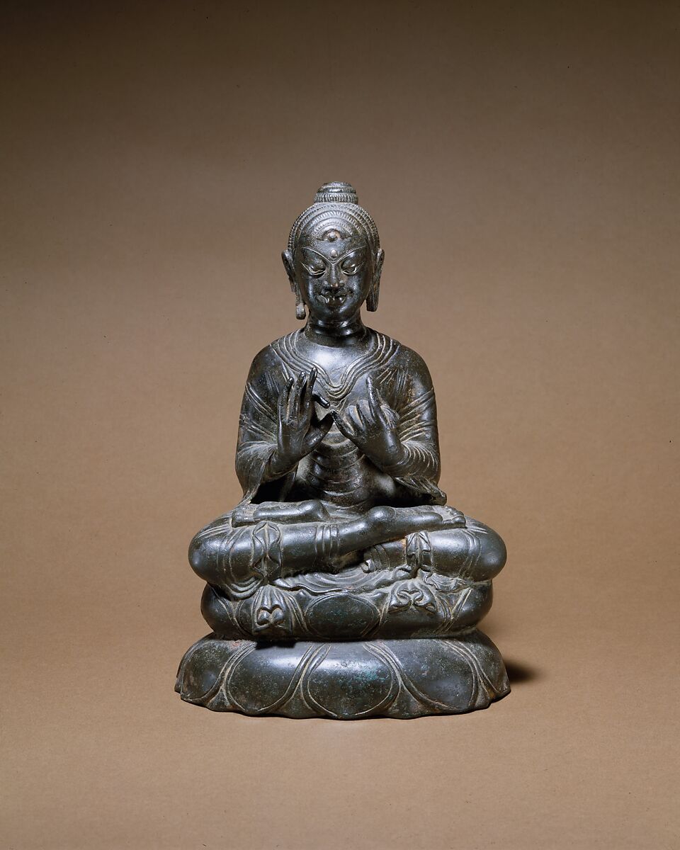 Preaching Buddha, Bronze with silver inlay, India (Jammu & Kashmir, ancient kingdom of Kashmir) or Pakistan