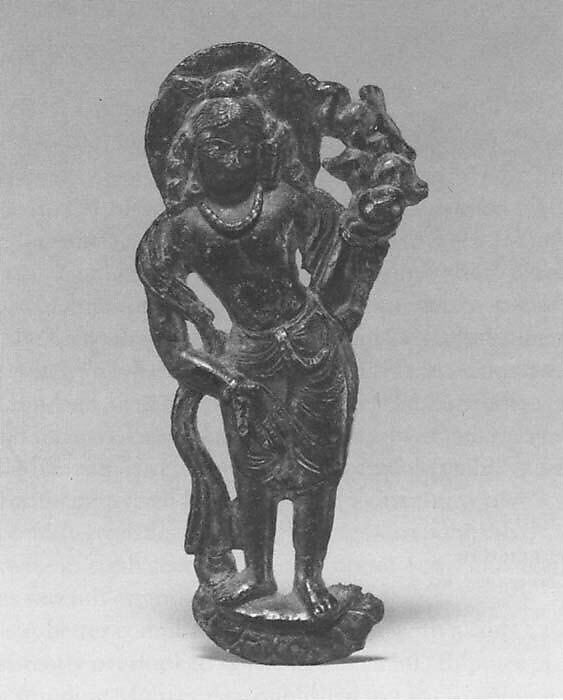 Standing Bodhisattva, Bronze with silver inlay, Pakistan (Northwest Frontier Province (Swat Valley) 