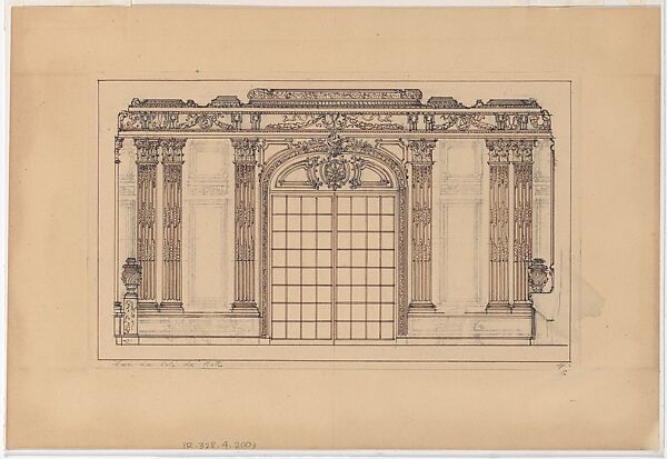 Room Elevation, Anonymous, French, 20th century, Graphite and pen and brown ink 