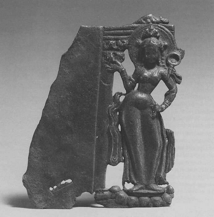 Standing Female Deity, Bronze with gold inlay, Pakistan 