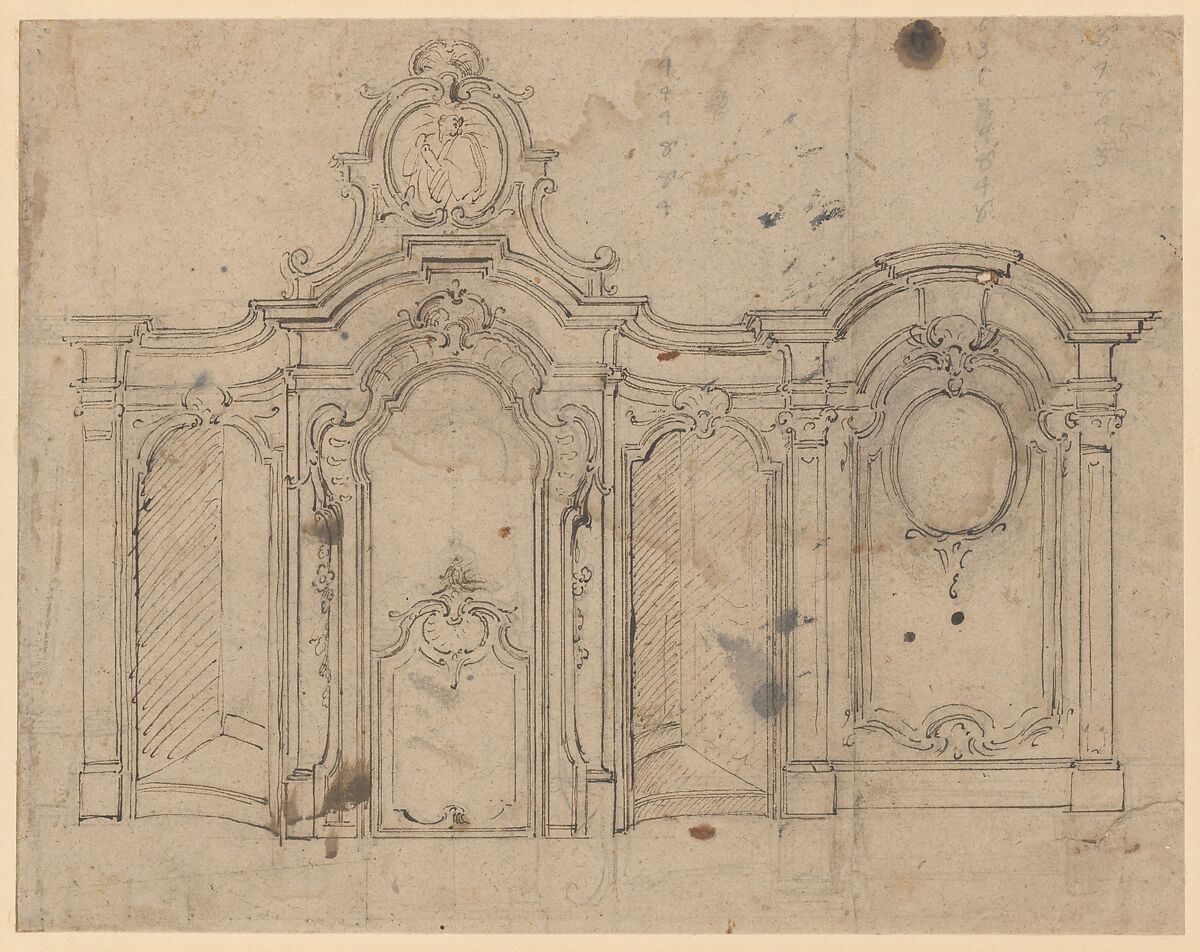 Design for a confessional, Anonymous, Flemish, 18th century (?), Pen and gray ink 