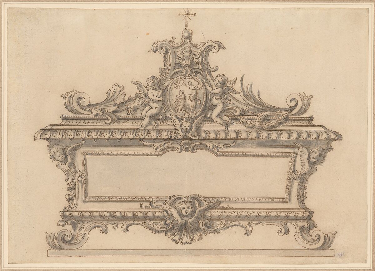 Design for a Reliquary with the Beheading of a Saint, Anonymous, Italian, Bolognese 18th century artist, Pen and brown ink, gray wash 