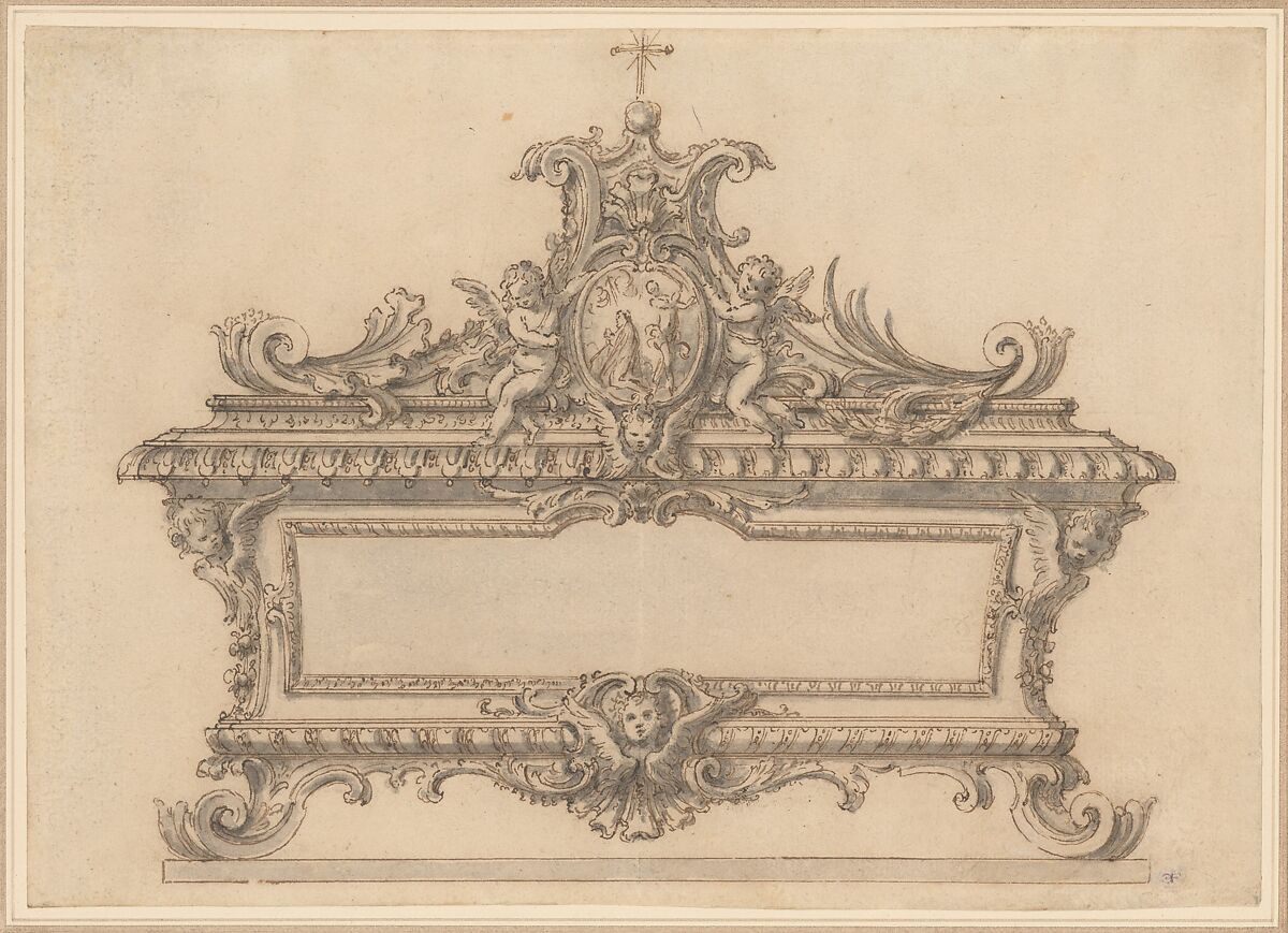 Design for a Reliquary with the Beheading of a Saint, Anonymous, Italian, 18th century, Pen and brown ink, gray wash 