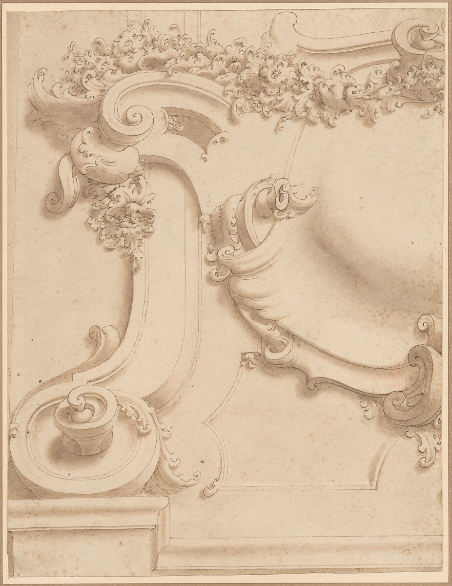 Design for Plasterwork Cartouche, Anonymous, Italian, 18th century, Pen and brown ink with brown wash 