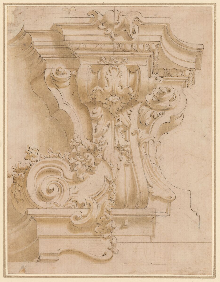 Design for a plasterwork bracket, Anonymous, Italian, 18th century, Pen and brown ink with brown wash 