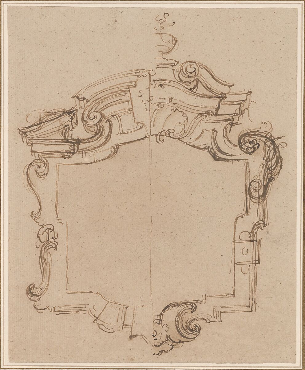 Design for a Frame Surmounted by a Lamp, Showing Two Alternative Ideas, Anonymous, Italian, 17th or 18th century, Pen and gray ink 