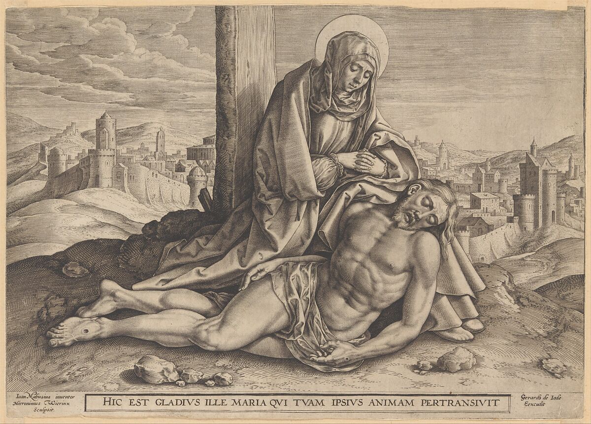 Pietà, Hieronymus (Jerome) Wierix (Netherlandish, ca. 1553–1619 Antwerp), Engraving 