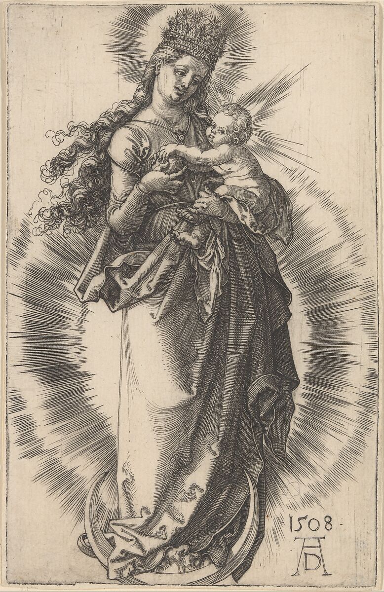Virgin on a Crescent with a Starry Crown, Albrecht Dürer (German, Nuremberg 1471–1528 Nuremberg), Engraving