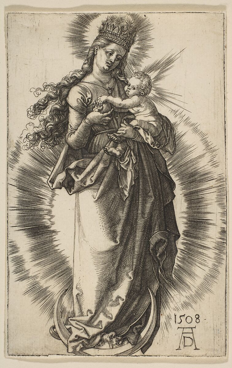 Virgin on a Crescent with a Starry Crown, Albrecht Dürer (German, Nuremberg 1471–1528 Nuremberg), Engraving 