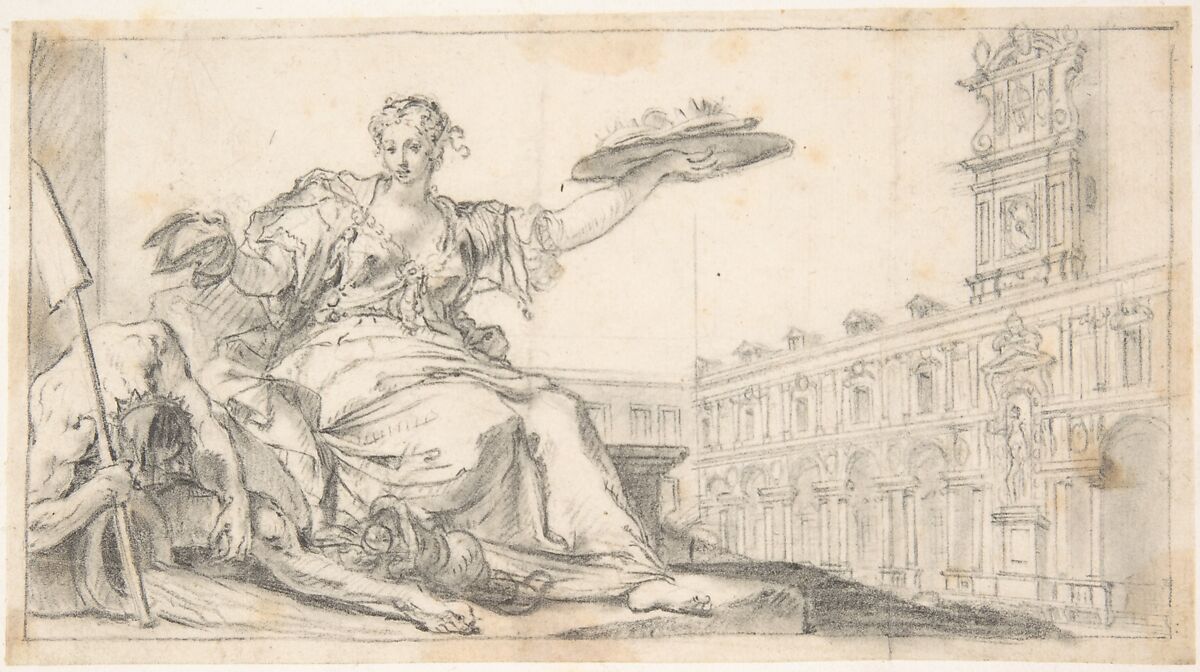 Allegory, Anonymous, Italian, Venetian, 18th century, Black chalk with charcoal with gray wash 