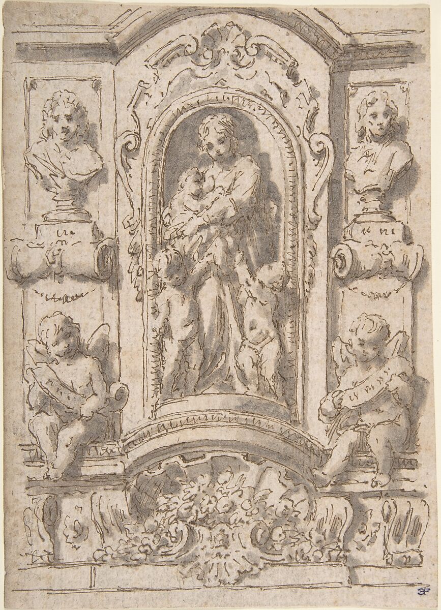 Design for a Niche, Anonymous, Italian, 18th century, Ink and gray wash 
