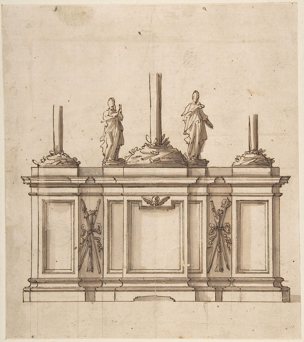 Design for an Altar, Anonymous, Italian, 18th century, Pen, brown ink and wash 
