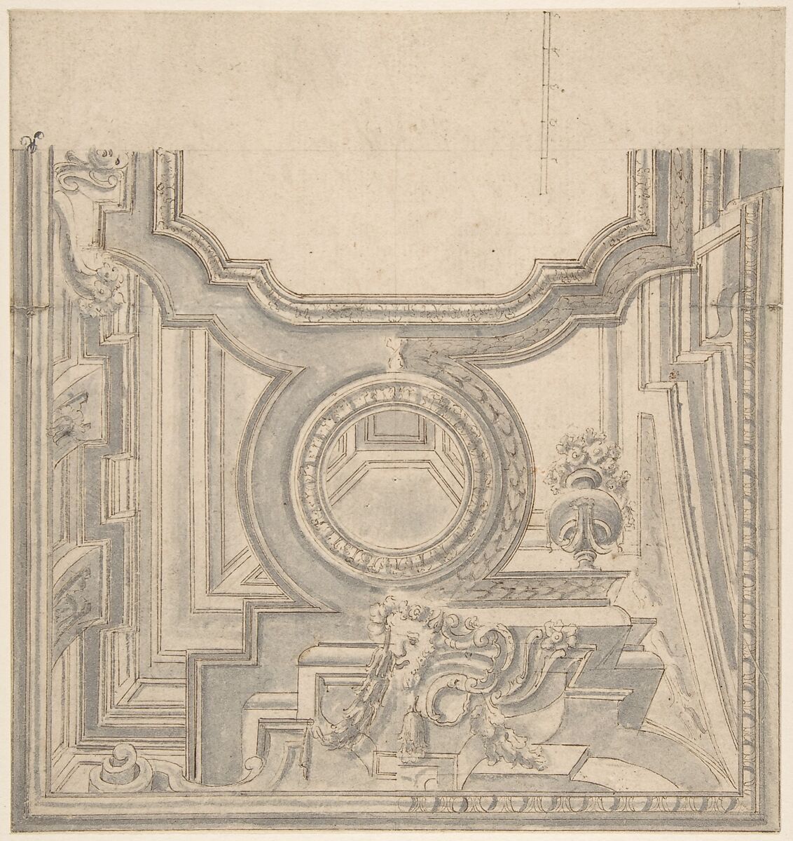 Design for a Ceiling, Anonymous, Italian, Bolognese, 18th century, Pen and brown ink and gray wash 