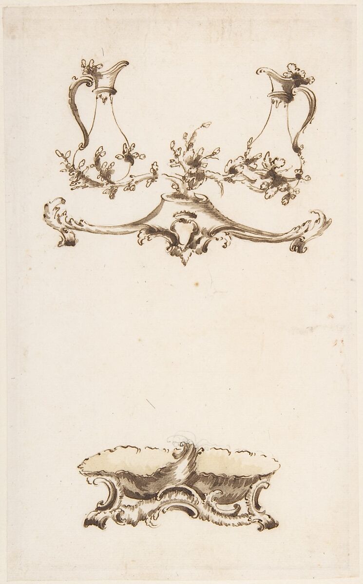 Design for Silver, Anonymous, Italian, 18th century, Pen, brown ink and wash over pencil 