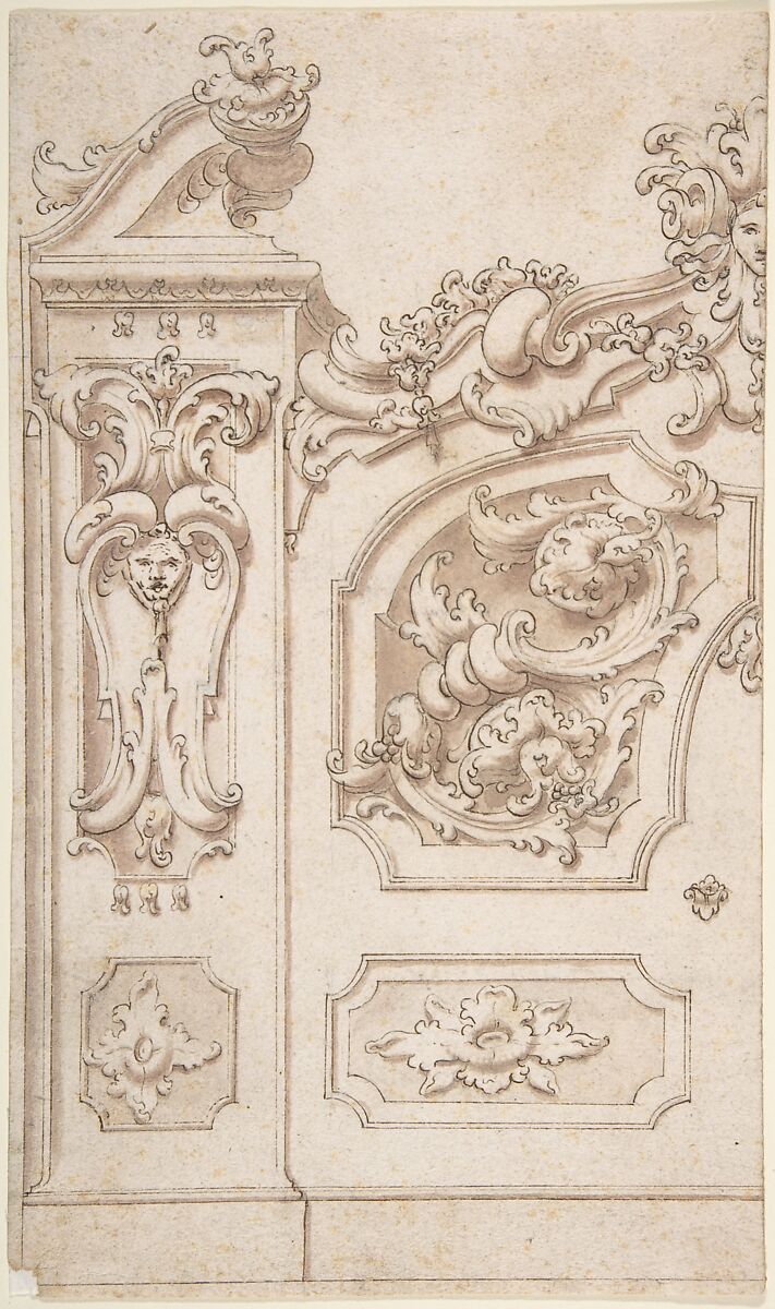 Half a Design for Ornament, Anonymous, Italian, 18th century, Pen, brown ink and wash 