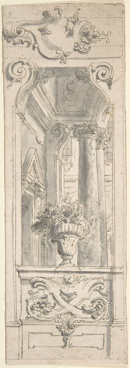 Upper Panel for Painted Wall Decoration, Anonymous, Italian, North Italy, 18th century, Ink and wash 
