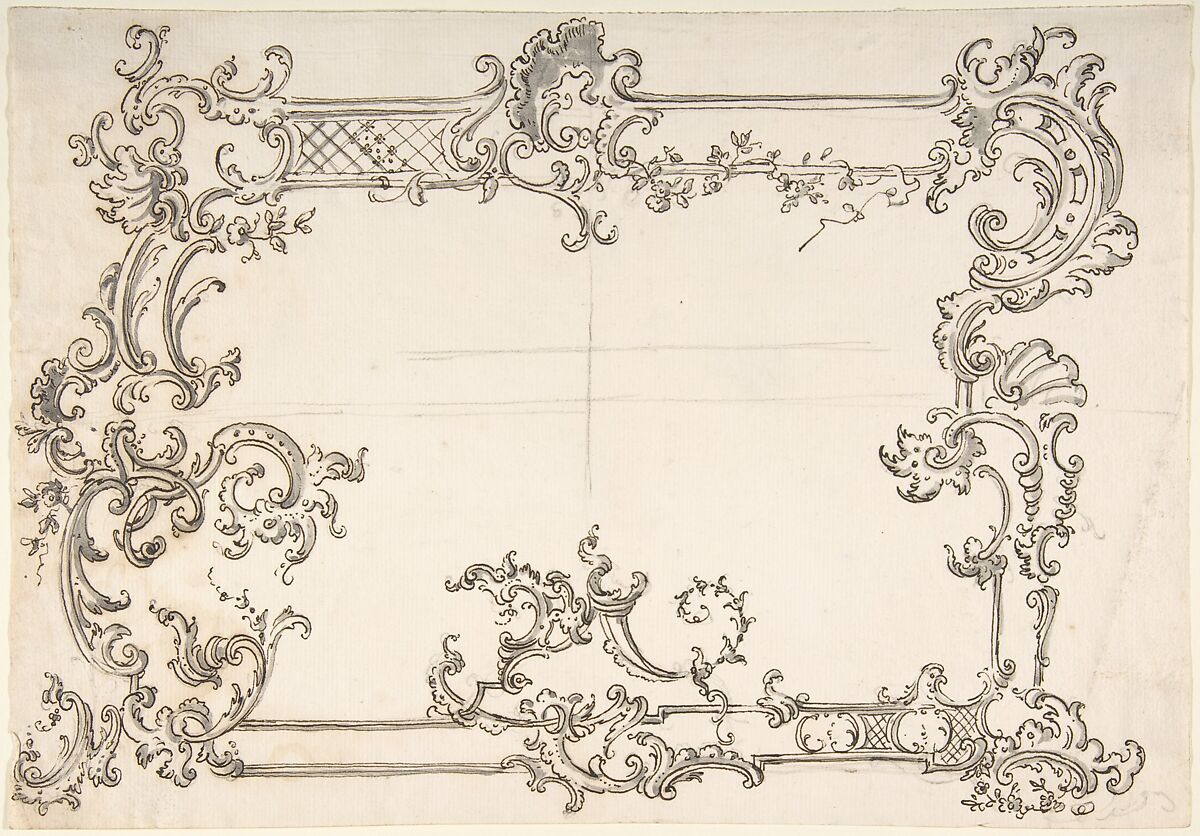 Rococo Design for a Frame, Anonymous, Italian, 18th century, Pen and brown in ink over pencil with gray wash 