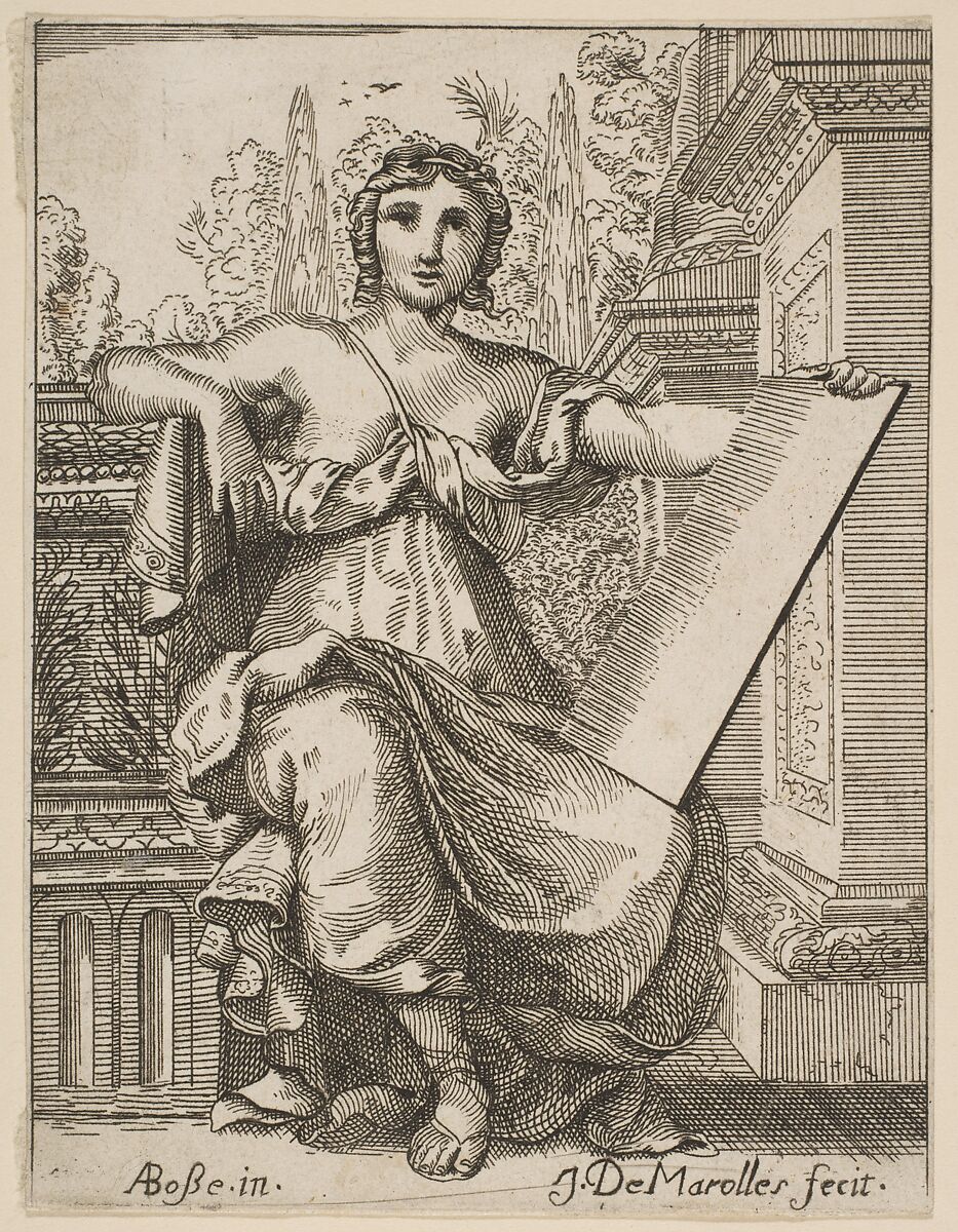 Seated Woman Holding a Tablet, Possibly by Jean Antoine de Maroulles (Messina 1674–1726 Paris), Etching 