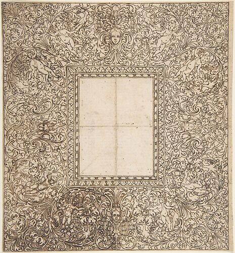 Design for a frame with foliates and putti