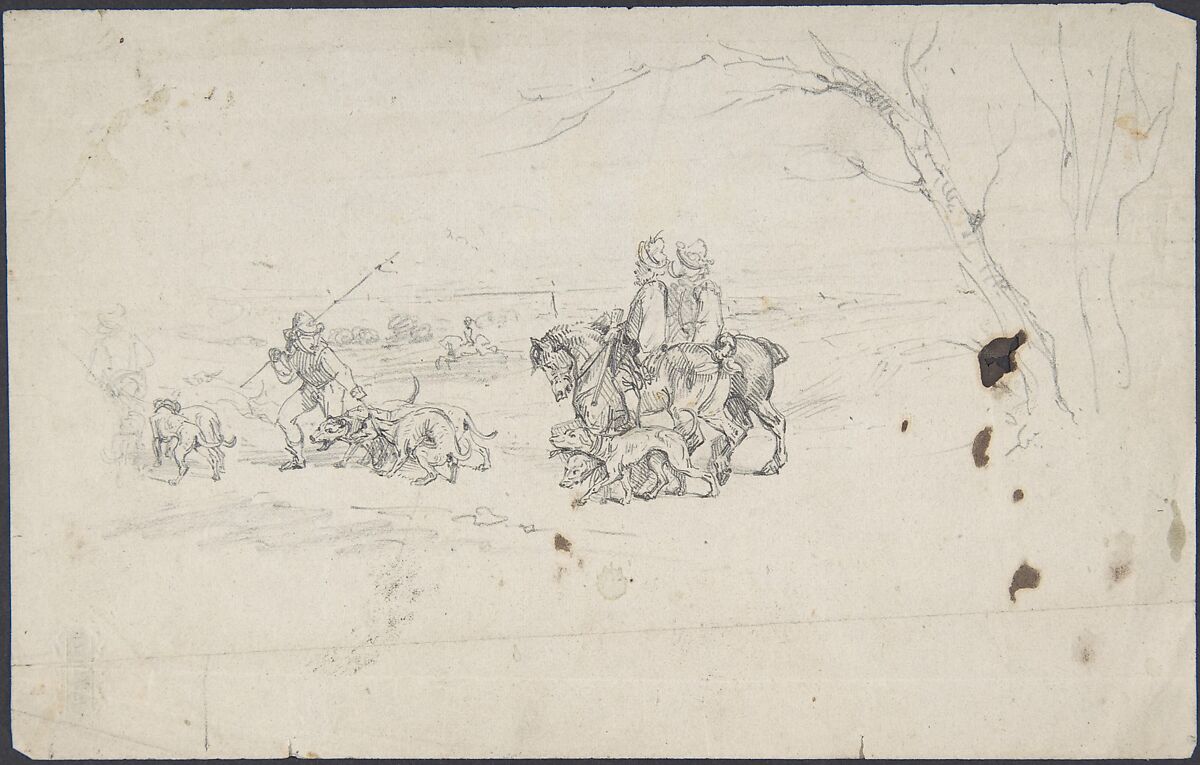 Sketch of horsemen with dogs, Anonymous, German, 19th century 