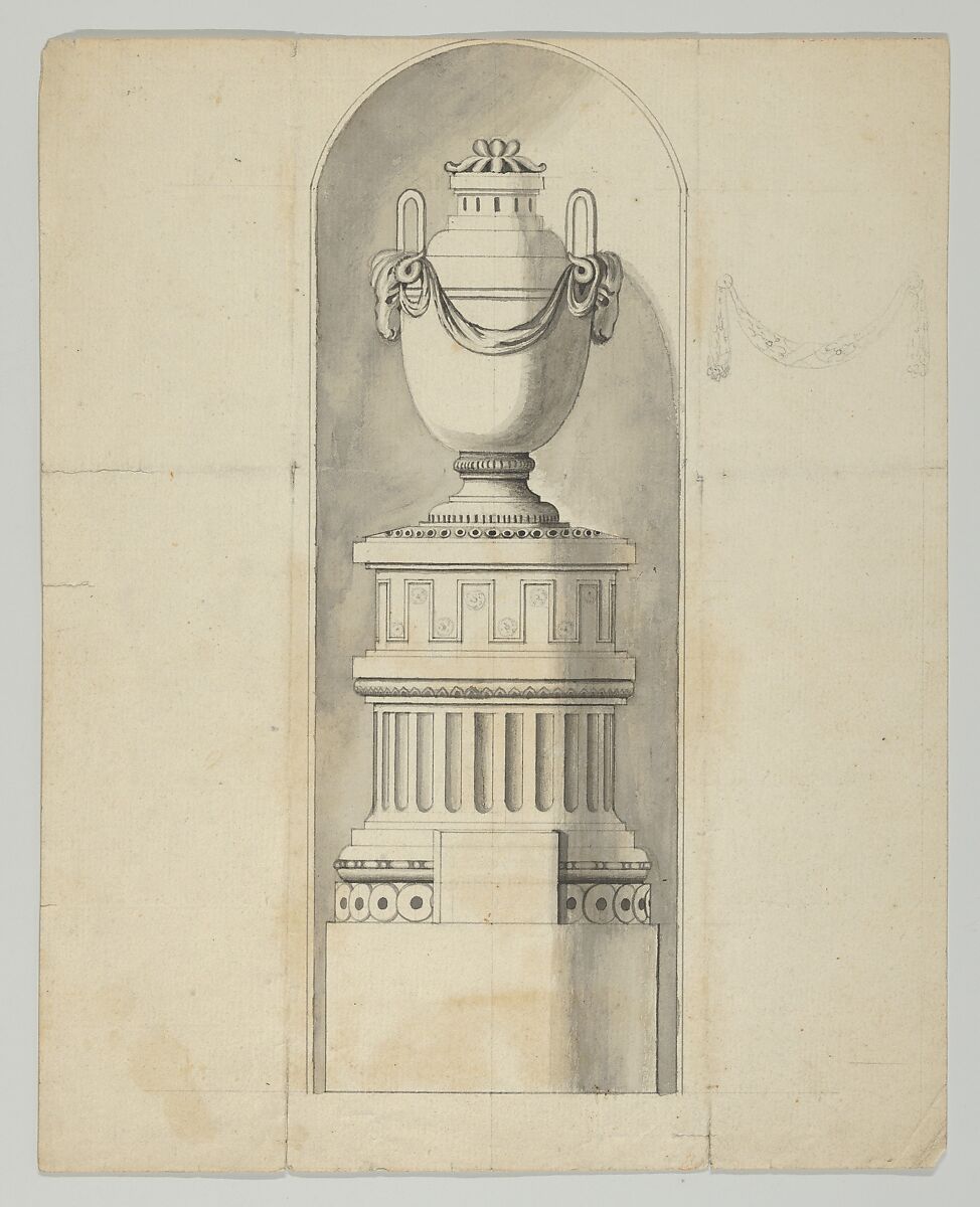 Design for a niche, Anonymous, German, 19th century (?), Graphite, pen and gray ink, gray wash 