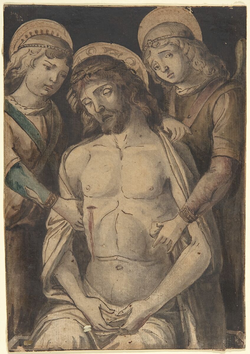 Pietà, Anonymous, Italian, 19th century, Pen and bistre, washed with colors 
