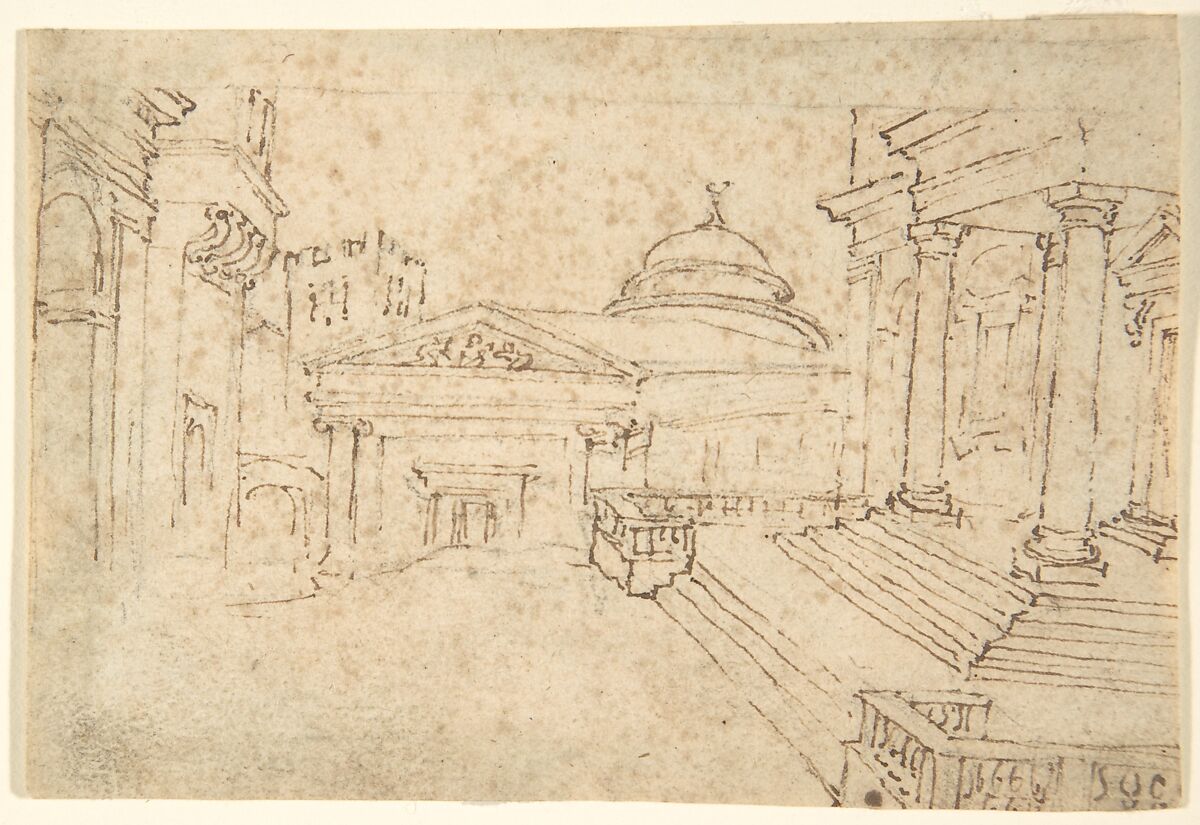 Architectural Drawings, Anonymous, Italian, 19th century, Pen and brown ink, brush and gray wash
