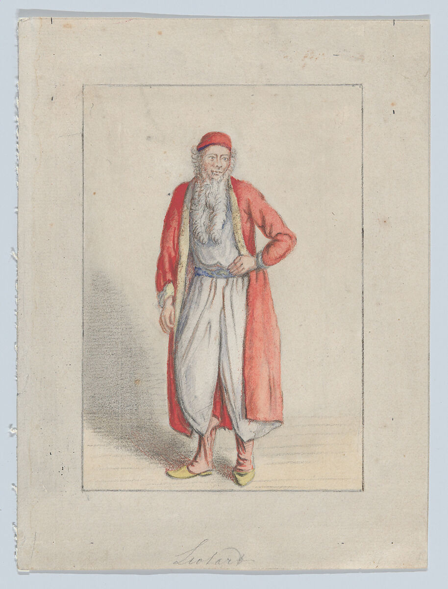 Portrait of Jean-Étienne Liotard, Anonymous, Black and red chalk with yellow, blue and red washes 