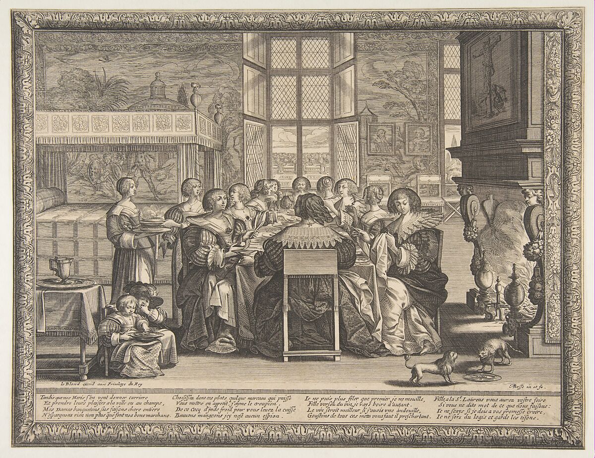 Wives at Table During the Absence of their Husbands, Abraham Bosse (French, Tours 1602/04–1676 Paris), Etching 