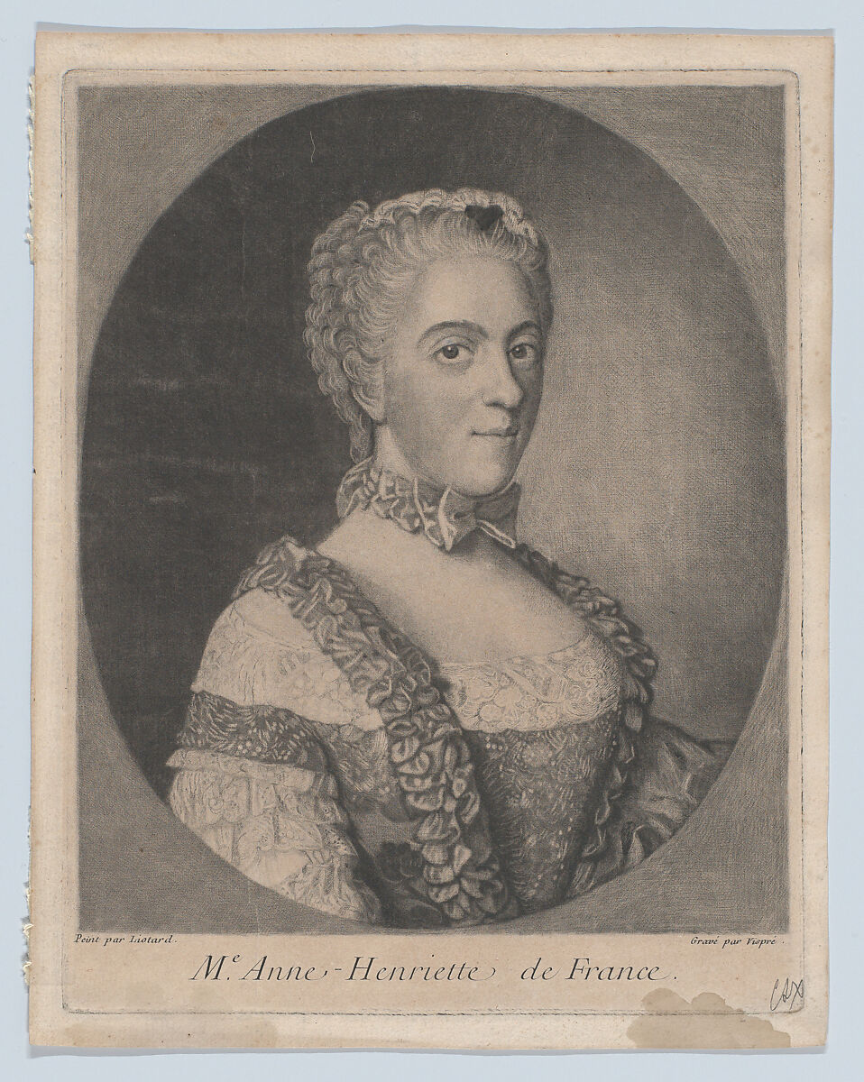 Portrait of Mme. Anne-Henriette de France, François Xavier Vispré (French, Besançon 1730–1790 London), Mezzotint 