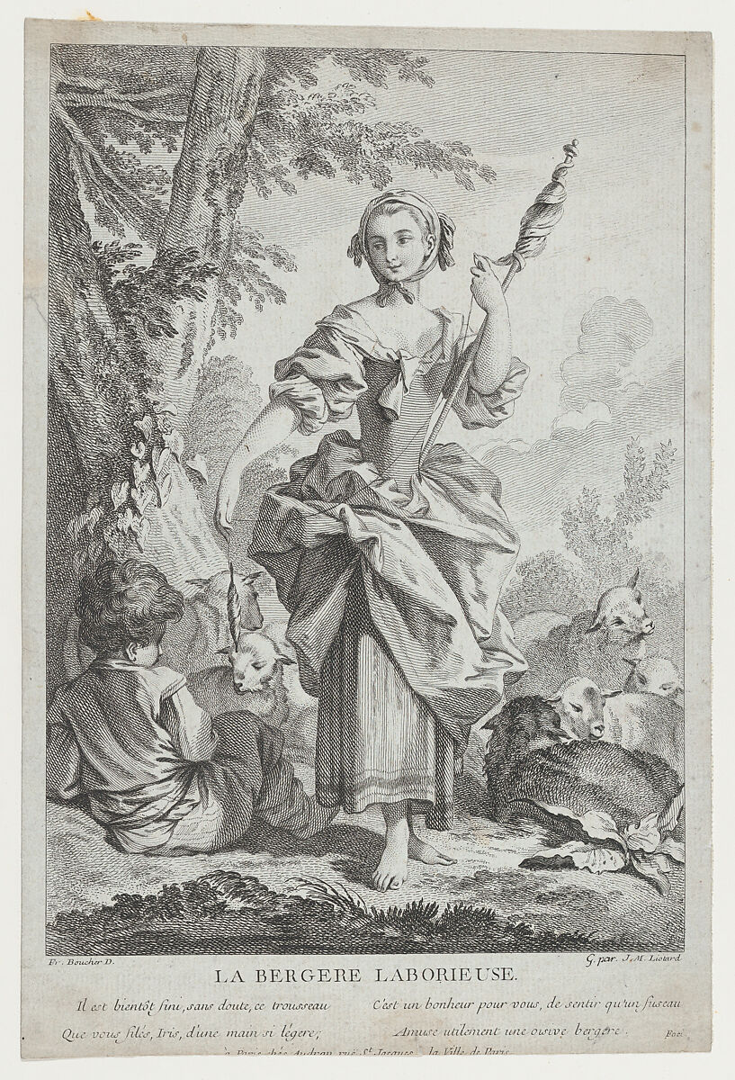 La Bergère Laborieuse, After François Boucher (French, Paris 1703–1770 Paris), Etching and engraving 