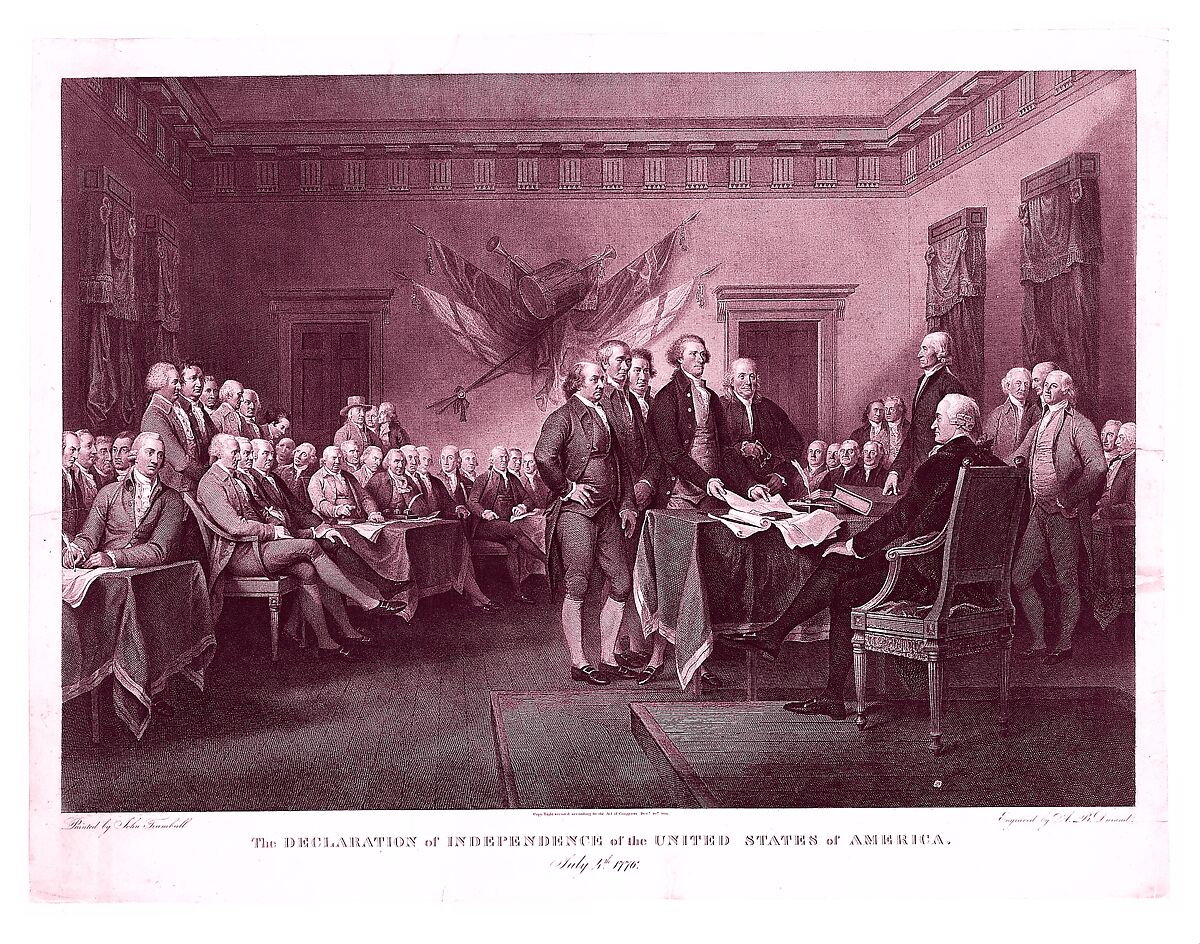 The Declaration of Independence, July 4, 1776, Asher Brown Durand (American, Jefferson, New Jersey 1796–1886 Maplewood, New Jersey), Engraving; sixth state of six 
