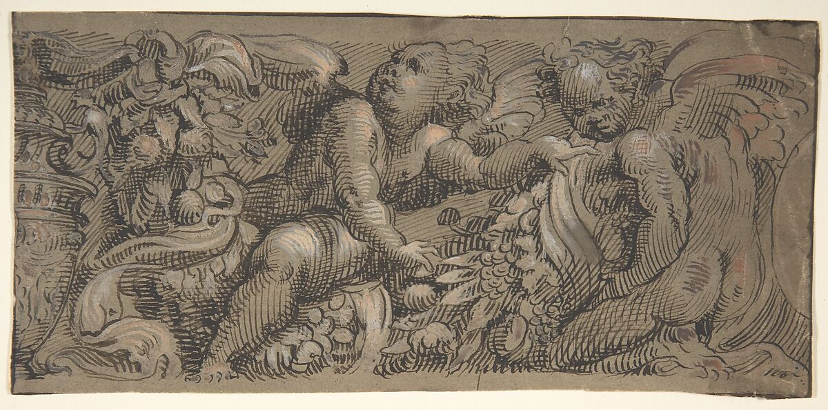 Frieze with Putti, Anonymous, Italian, 19th century, Ink on tan 