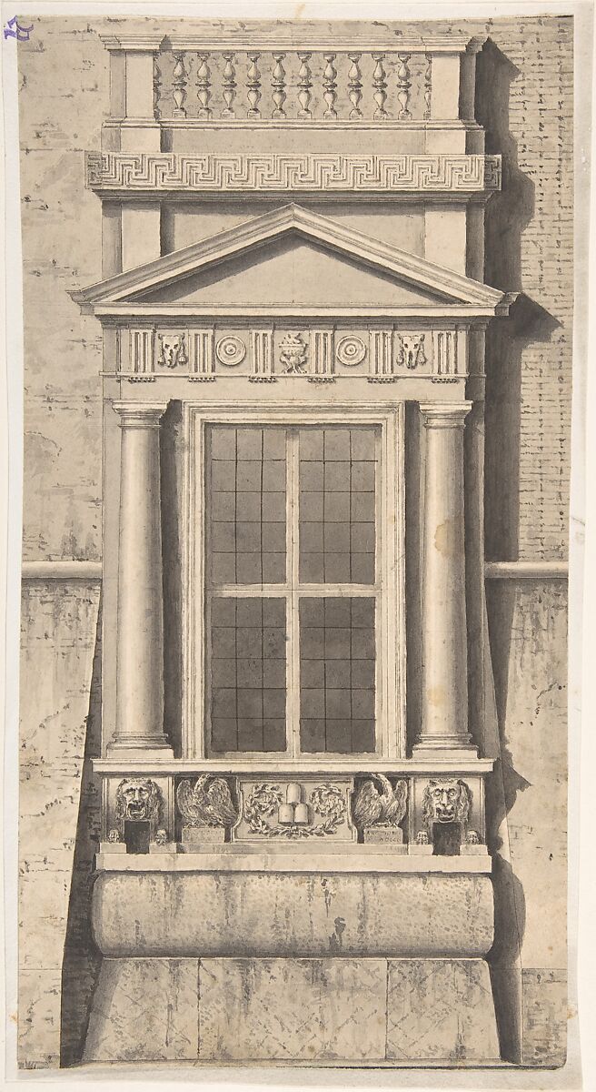 Window of Pope Julius III (del Monte), Palazzo Comunale, Bologna, Anonymous, Italian, 19th century, Pen and ink and wash 