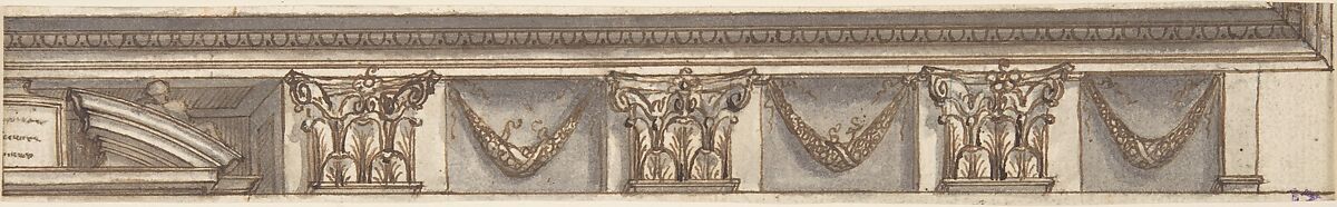 Design for a Cornice, Anonymous, Italian, 19th century, Pen and ink and wash 