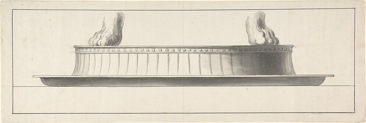 Stand with Two Lion's Feet, Anonymous, Italian, 19th century, Pen and ink and wash 