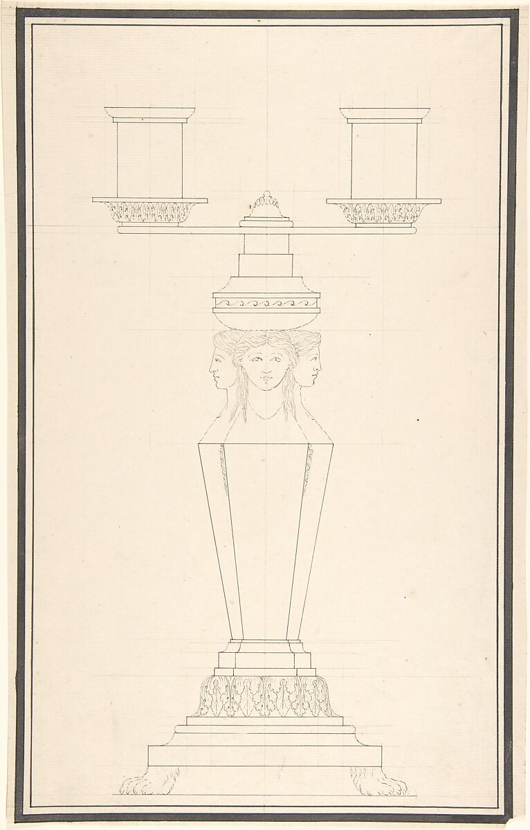 Candelabra with Three Candles, Anonymous, Italian, 19th century, Pen 