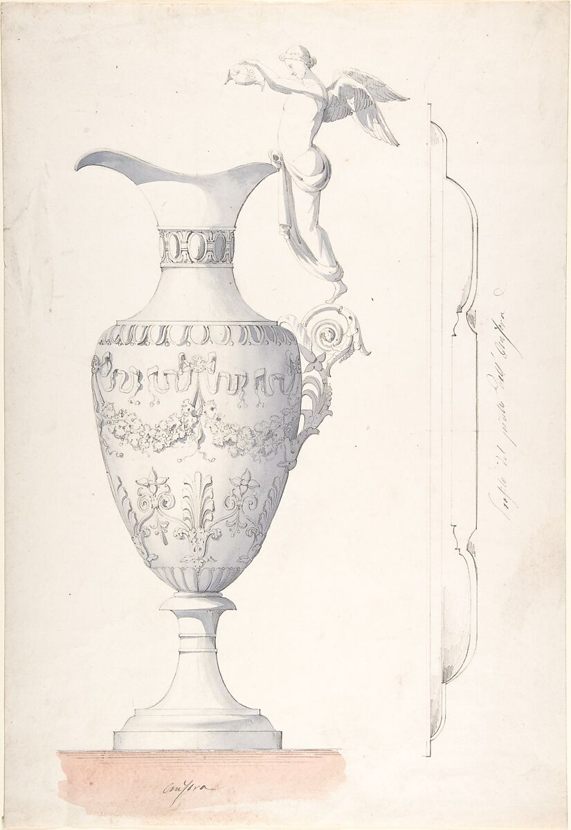 Ewer, Anonymous, Italian, 19th century, Pen and ink, wash and watercolor 