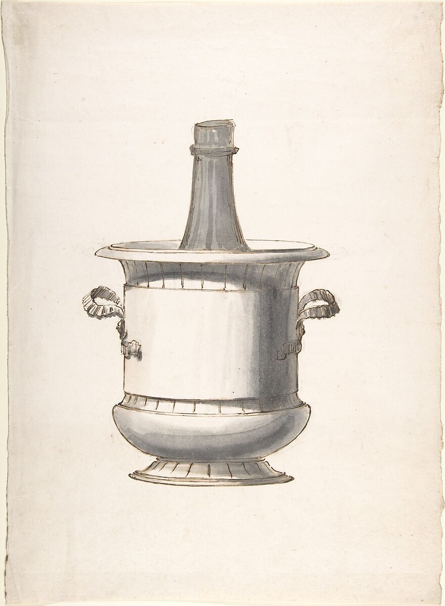Wine Cooler with Bottle, Anonymous, Italian, 19th century, Pen and ink and wash 