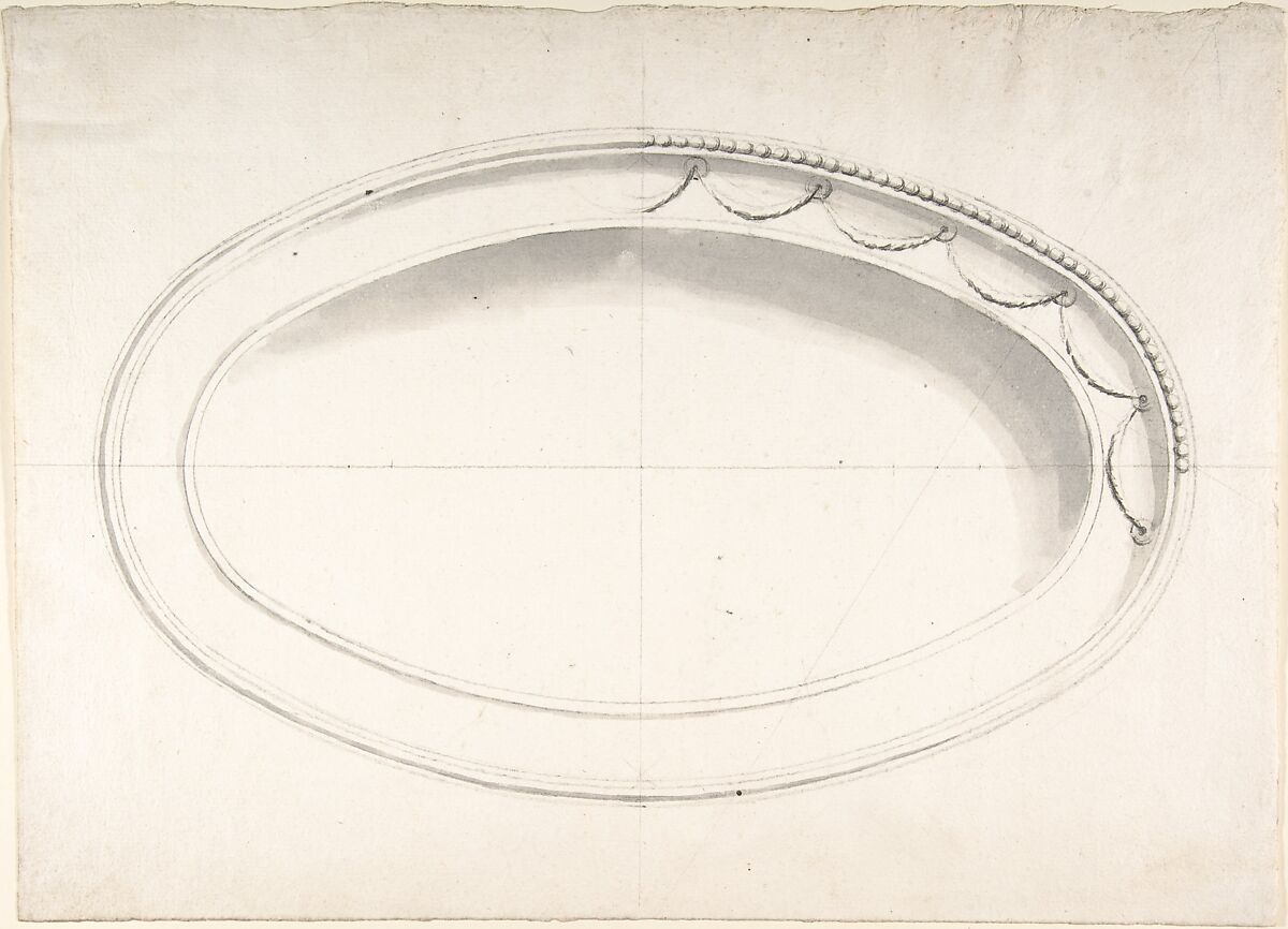Oval Dish, Anonymous, Italian, 19th century, Pen and ink and wash 